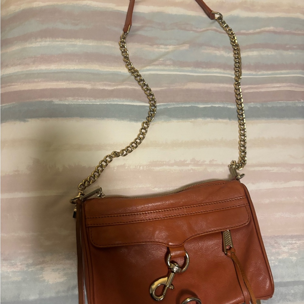 Rebecca Minkoff Tan Leather Crossbody Bag with Gold Chain